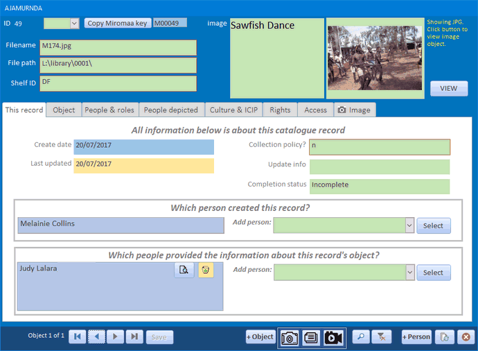 Ajamurnda pilot catalogue database